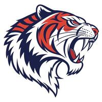 the head of a tiger is shown in a red, white and blue color scheme vector
