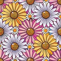 a colorful pattern with daisies on a pink background vector