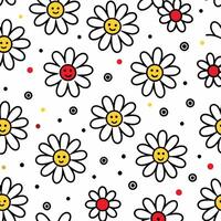 a pattern with daisies and smiley faces vector