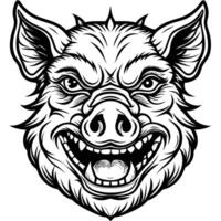 a black and white illustration of a pig head vector