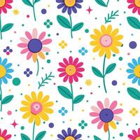 seamless pattern with colorful flowers and leaves vector
