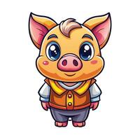 cartoon pig in vest with blue eyes vector