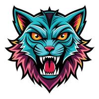 colorful angry cat head mascot mascot illustration vector