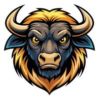 an angry buffalo head with horns on a white background vector
