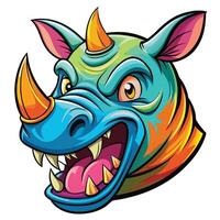 a colorful rhino head with horns and a big mouth vector