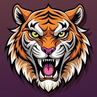 the head of a tiger is shown in a dark background vector