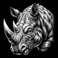 rhino head in a wood engraving style on a black background vector