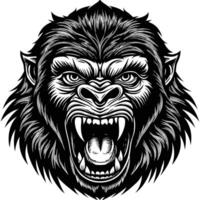 an angry gorilla head with fangs and teeth vector