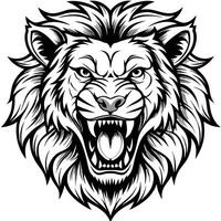 lion head with open mouth and fangs vector