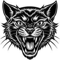 a black and white illustration of a cat head vector
