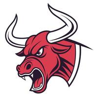 the head of a bull is shown in a red and white color vector
