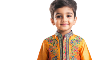 A Joyful Child Dressed in Traditional Indian Kurta Perfectly Capturing the Essence of Cultural Heritage and Festivities. png