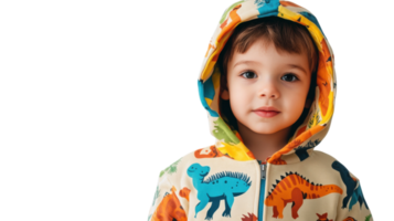 Cheerful Child Sporting a Dinosaur-Themed Hoodie Perfect for Playtime and Fun Activities in a Bright Outdoor Setting. png