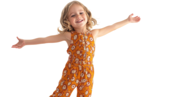 A Playful Child Dressed in a Retro Jumpsuit with Flared Pants Perfect for Nostalgic Fashion Shoots and Advertisements. png