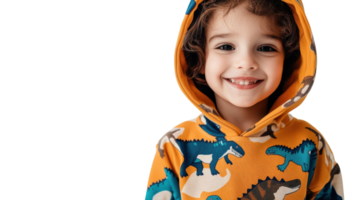 A Young Child Wearing a Playful Dinosaur-Themed Hoodie Captured in a Fun Outdoor Environment, Perfect for Expressing Individuality and Style. png