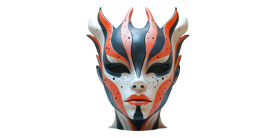 Decorative Mask with Intricate Red and Black Patterns Isolated on Transparent Background png