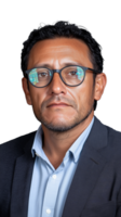 Professional man with glasses in formal attire on transparent background png