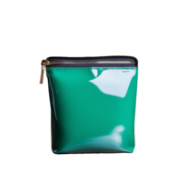 Glossy teal pouch with zipper on transparent background for versatile storage solutions png