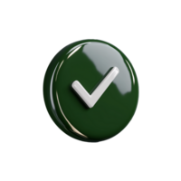 Green glossy check mark icon on transparent background for design projects png