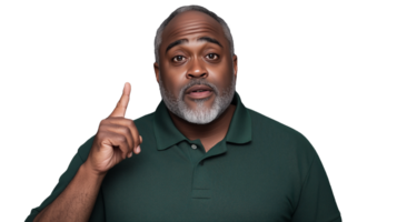 Engaging man with finger raised in gesture on transparent background png