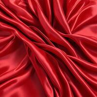 Red background with wavy draped fabric pleats, smooth silk texture with wrinkles and creases photo