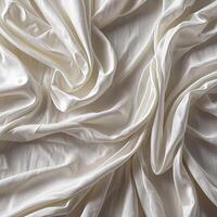 White background with wavy draped fabric pleats, smooth silk texture with wrinkles and creases in the flowing fabric. photo