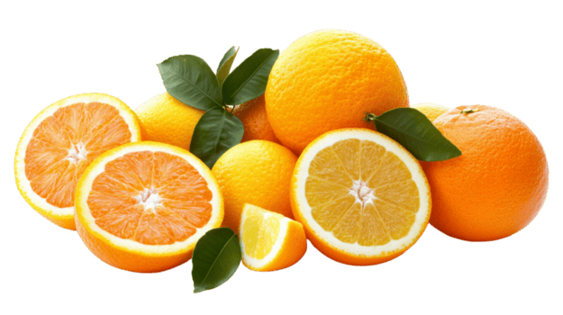 pila di arance con dimezzato arance come composizione su trasparente sfondo. png
