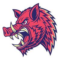 an angry red boar head with sharp teeth vector