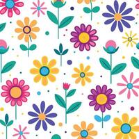 seamless pattern with colorful flowers on white background vector