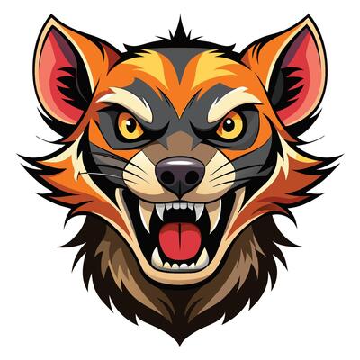 a cartoon head of a red fox with its mouth open