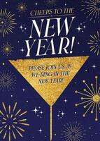 New Year Party Invitation Card with Golden Martini Glass template