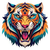 a colorful tiger head with its mouth open vector