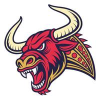 the head of a bull with horns and a red and gold design vector