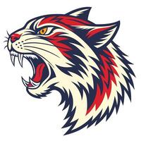 a red, white and blue cat head with its mouth open vector