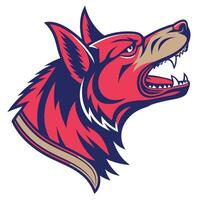 the head of a wolf is shown in a red and blue color vector