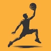 Dynamic basketball player silhouette showcasing jump shots and slam dunks, ideal for sports graphics. vector