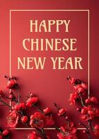 Red Floral Chinese New Year Greeting Card template