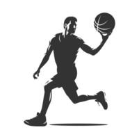 Bold silhouette of a basketball player in motion, ideal for basketball-related artwork and posters. vector