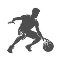 Action-packed silhouette of a basketball player, perfect for competitive sports and team designs. vector