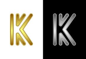 Initial alphabet K in gold and silver color. Graphic alphabet symbol for corporate business identity vector