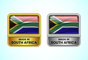 Made in South Africa label icon in gold and silver color. Flag icon set for business vector