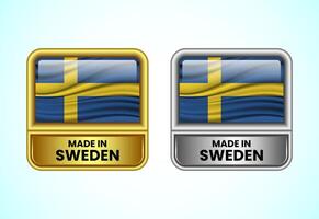 Made in Sweden label icon in gold and silver color. Flag icon set for business vector