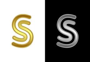 Initial alphabet S in gold and silver color. Graphic alphabet symbol for corporate business identity vector