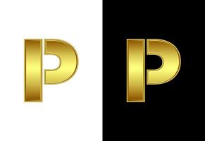 Initial alphabet P in gold color. Graphic alphabet symbol for corporate business identity vector