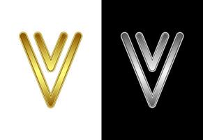 Initial alphabet V in gold and silver color. Graphic alphabet symbol for corporate business identity vector