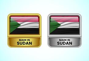 Made in Sudan label icon in gold and silver color. Flag icon set for business vector