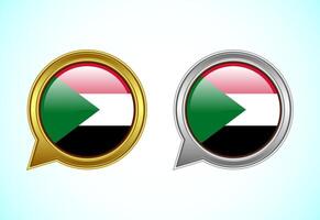 Sudan flag speech bubble. Speaking flag icon in gold and silver color vector