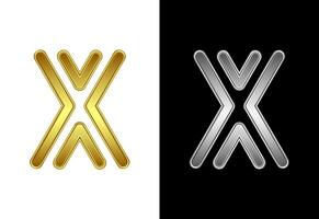 Initial alphabet X in gold and silver color. Graphic alphabet symbol for corporate business identity vector