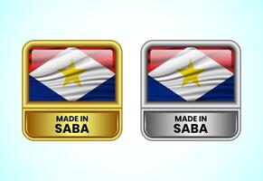 Made in Saba label icon in gold and silver color. Flag icon set for business vector