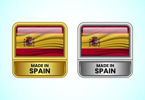 Made in Spain label icon in gold and silver color. Flag icon set for business vector
